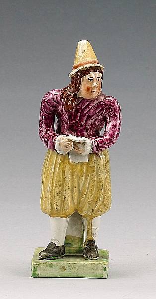 antique Staffordshire figure, Staffordshire pottery figure, John Liston, Van Dunder, pearlware figure, Myrna Schkolne