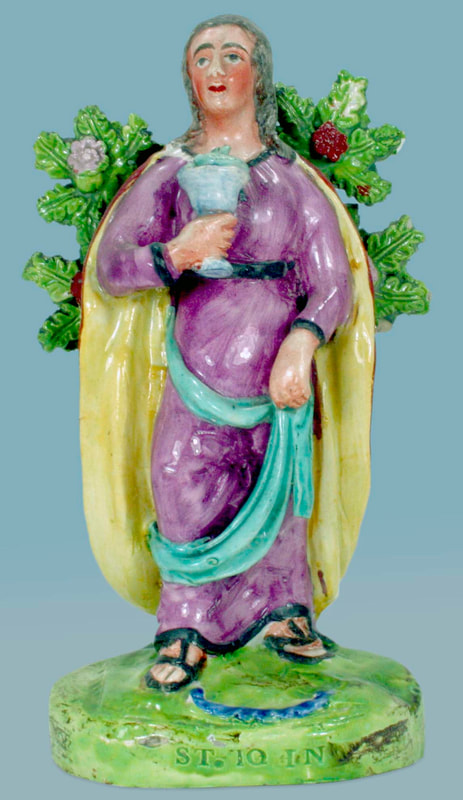 antique Staffordshire figure, Staffordshire pottery figure, SALT, pearlware figure, bocage figure, Myrna Schkolne, St. John