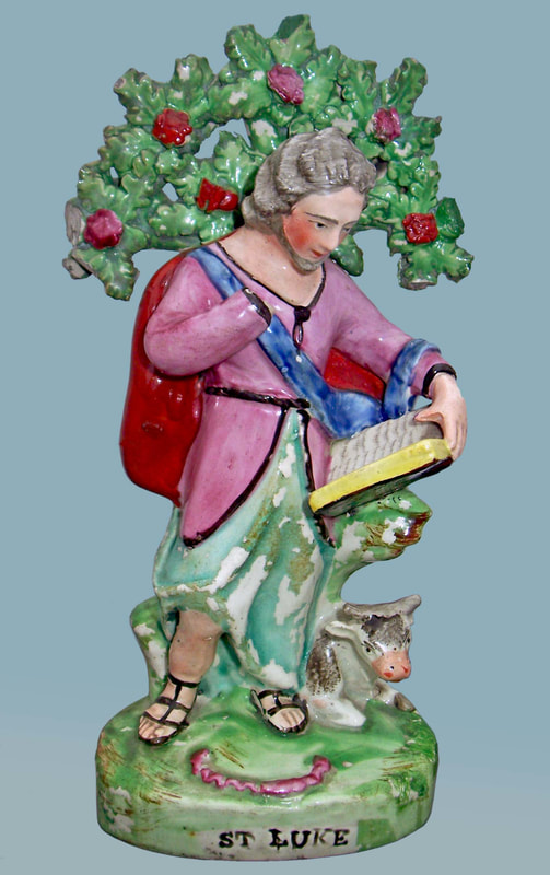 antique Staffordshire figure, Staffordshire pottery figure, SALT, pearlware figure, bocage figure, Myrna Schkolne, St. Luke