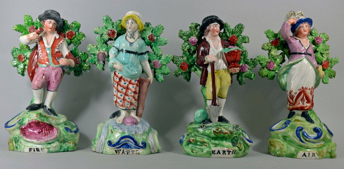 antique Staffordshire figure, Staffordshire pottery figure, SALT, pearlware figure, bocage figure, Myrna Schkolne, Elements