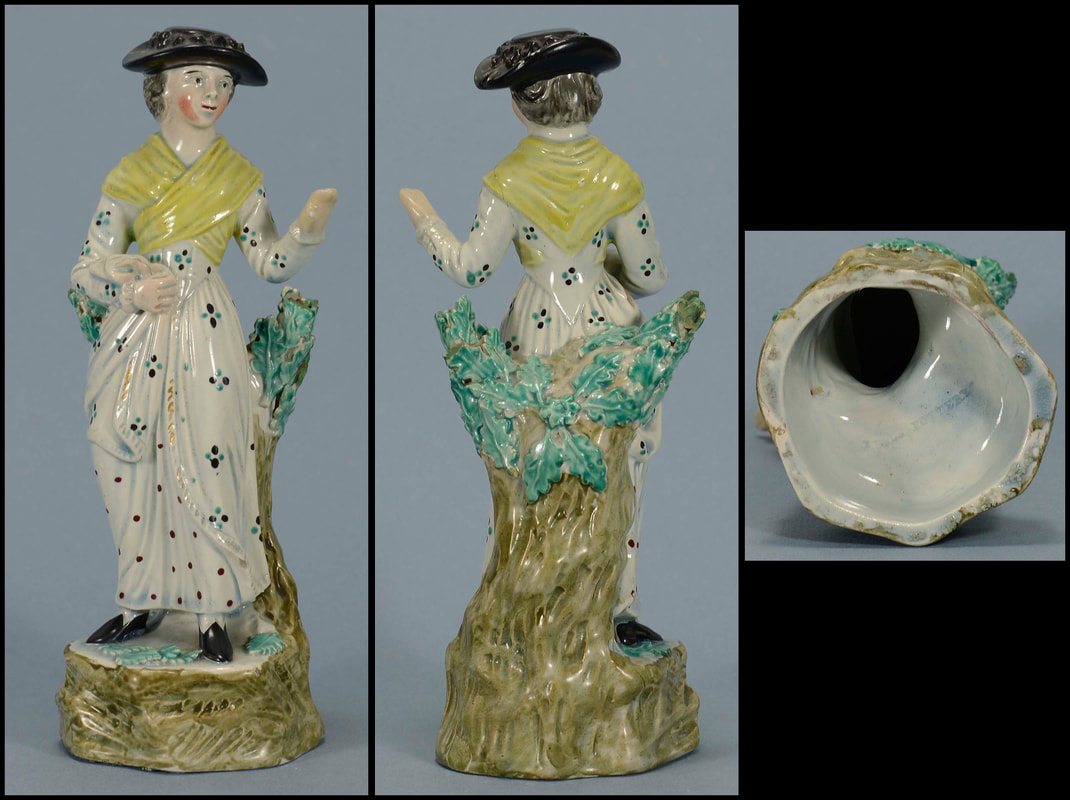 Leeds Pottery, antique Staffordshire figure, antique English pottery, creamware, Myrna Schkolne
