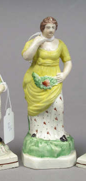 antique Staffordshire, antique Staffordshire figure, pearlware figure, antique pottery, Flora,, Myrna Schkolne