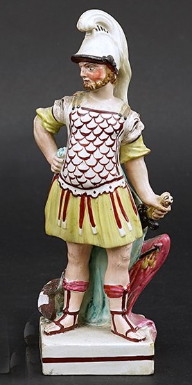 antique Staffordshire pottery, Staffordshire figure, pearlware figure, Myrna Schkolne, figure Mars, pearlware Mars, Leeds figure