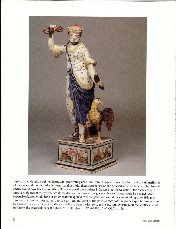 antique Staffordshire pottery, Staffordshire figure, pearlware figure, Myrna Schkolne, figure Jupiter
