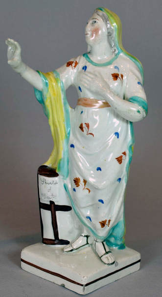 antique Staffordshire figure, Staffordshire pottery figure, Wedgwood figure, Ralph Wedgwood, pealrware figure, bocage figure, Myrna Schkolne,  Hope