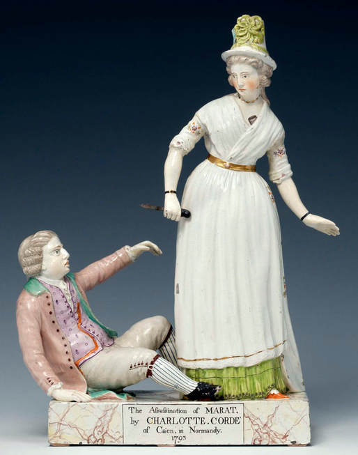 Lakin & Poole, Assassination of Marat, Marat, antique Staffordshire pottery, Staffordshire figure, antique Staffordshire, pearlware figure, lead glazed figure