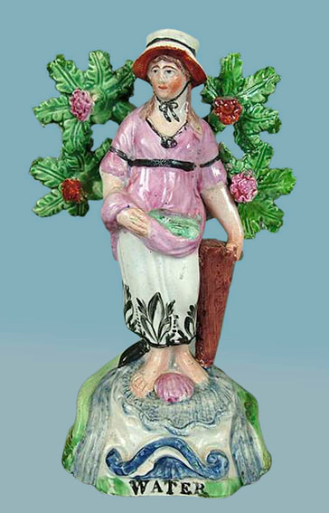 antique Staffordshire figure, Staffordshire pottery figure, SALT, pearlware figure, bocage figure, Myrna Schkolne, Elements,  Water