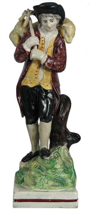 antique Staffordshire figure, Staffordshire pottery figure, Wedgwood figure, Ralph Wedgwood, pealrware figure, bocage figure, Myrna Schkolne,  Parable of the Lost Sheep