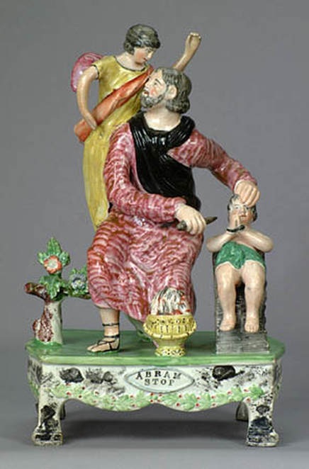 Staffordshire figure, antique Staffordshire pottery, Abraham Isaac, pearlware, bocage figure, Myrna Schkolne, Sherratt