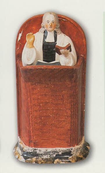 antique Staffordshire pottery, antique Staffordshire figure, pearlware figure, Rev. John Wesley, Myrna Schkolne