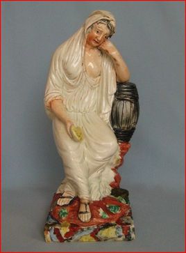 antique Staffordshire pottery, Staffordshire figure, Elijah and the Widow, Lakin & Poole, pearlware figure, Myrna Schkolne