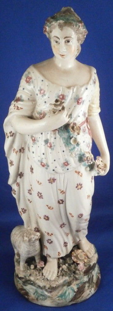 Antique English pottery figure, Flora, pearlware, Swansea
