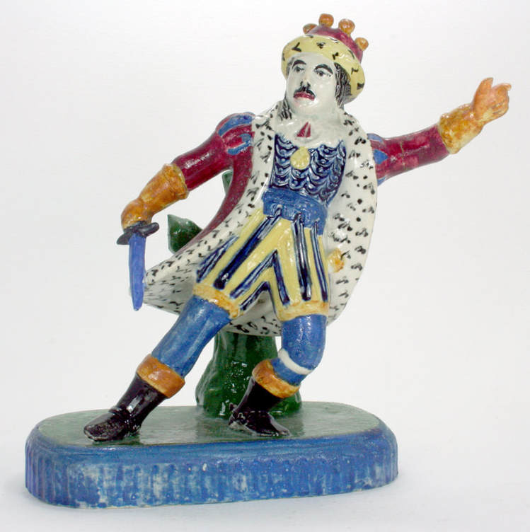 Staffordshire pottery figure, antique Staffordshire figure, pearlware figure, theatrical figure, Myrna Schkolne