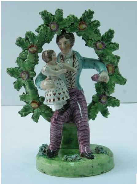 Staffordshire figure,antique Staffordshire pottery figure, pearlware figure, bogage, antique Staffordshire, Myrna Schkolne, Sherratt
