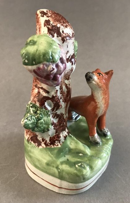 antique Staffordshire pottery, pearlware figures, fox, Myrna Schkolne,  