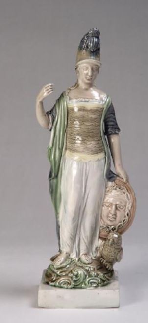 antique Staffordshire pottery, Staffordshire figure, pearlware figure, Myrna Schkolne, Ralph Wood, Figure Minerva