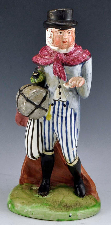 antique Staffordshire figure, Staffordshire pottery figure, SALT, pearlware figure, bocage figure, Myrna Schkolne, John Liston, Paul Pry, sam swipes