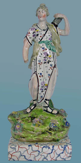 antique Staffordshire figure, Staffordshire pottery figure, Dale staffordshire figure, Walton, pearlware figure, bocage figure, Myrna Schkolne, John Walton, Diana