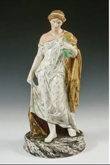 antique Staffordshire figure, Staffordshire pottery figure, Wedgwood figure, Ralph Wedgwood, pealrware figure, bocage figure, Myrna Schkolne,  Farnese Flora