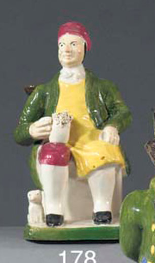 antique Staffordshire figure, Tam O'Shanter, Souter Johnny, RObert Burns, antique Staffordshire pottery, Myrna Schkolne