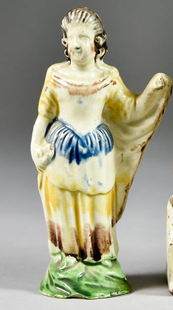 antique Staffordshire pottery figure, pearlware figure, Staffordshire figure, theatrical figure, Myrna Schkolne