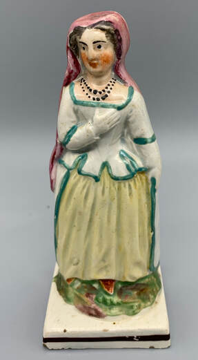 antique Staffordshire pottery figure, pearlware figure, Staffordshire figure, theatre, theatrical, Myrna Schkolne