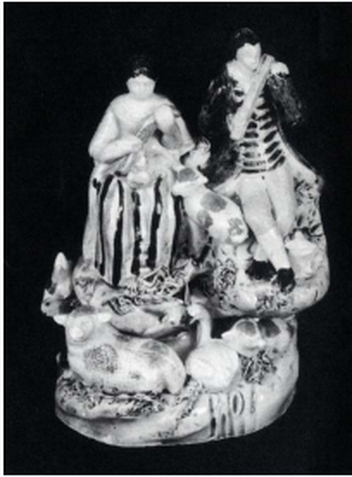 antique Staffordshire pottery, Staffordshire figure, Tittensor, Tittensor figure, pearlware, Myrna Schkolne, pratt ware