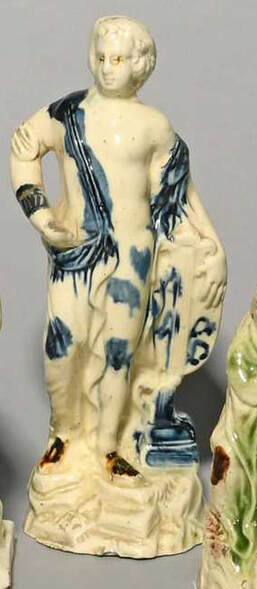 antique Staffordshire pottery figure, pearlware figure, Staffordshire figure, actor, theatrical, Myrna Schkolne