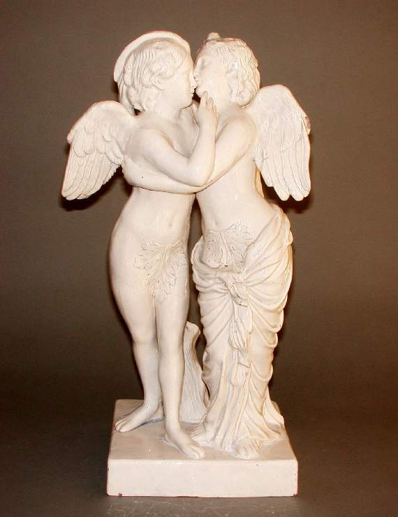 antique Staffordshire pottery, antique Staffordshire figure, Cupid and Psyche, Cupid, Psyche, Myrna Schkolne, pearlware
